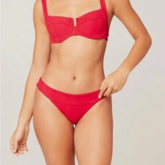 L*SPACE Ridin' High Ribbed Veronica Low Rise Bikini Bottom In Red Size Small NWT - Picture 1 of 8